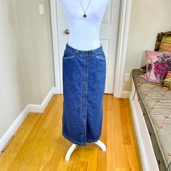 Jones New York Dresses & Skirts - Jones NY Skirt Denim Midi Button Front Blue Cotton Vintage Pockets (8)
